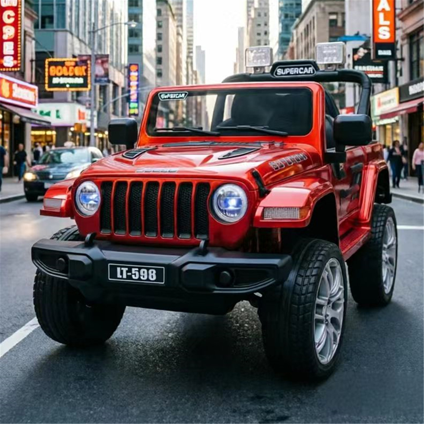 Children's electric car, four-wheeled remote control car for boys and girls, music-enabled, rechargeable, self-driving battery-powered toy car.