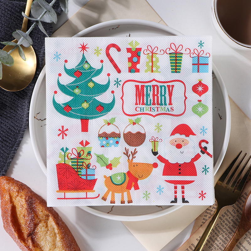 国境を越えたクリスマスの祝日装飾プリントナプキンヘラジカのティッシュパーティー赤いお祝いプリントティッシュ卸売り|undefined
