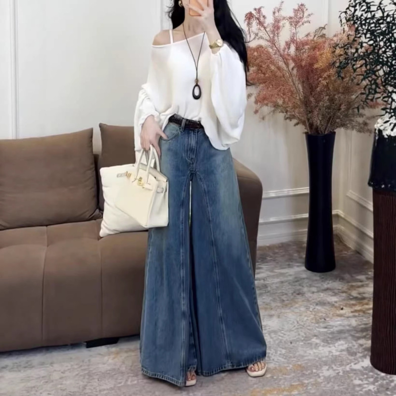 26031 New Daimei Yiyuan 2026 New Style Lazy Style Loose French T-Shirt with Drapey Wide-Leg Jeans for Women Trendy