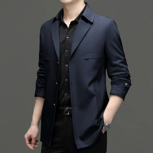 Men's Lapel Windbreaker 2025 Spring New Men's Middle-aged Business Casual Simple Comfortable Dad Jacket