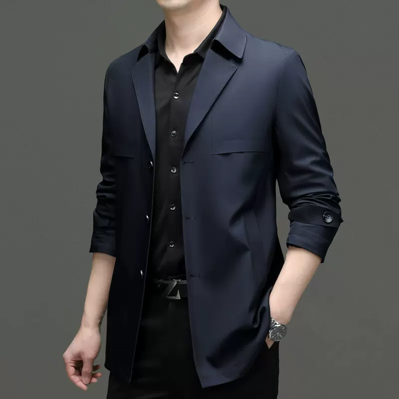 男士翻领风衣2025春季新款男装中年商务休闲简约舒适爸爸装外套