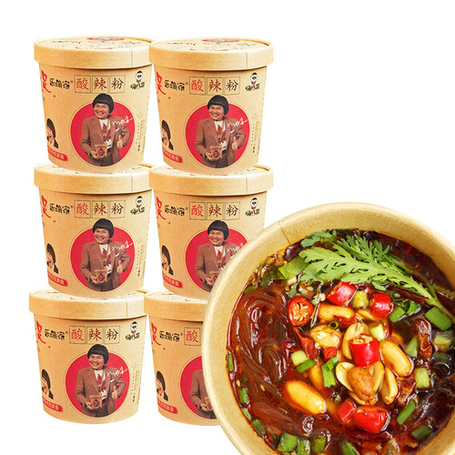 Hi Chi Famous Sichuan Spicy and Sour Glass Noodles (12 Buckets per Box, Sweet Potato Flour, Snail Noodles, Leisure Snacks, Convenient Quick Meals, Nighttime Snacks)