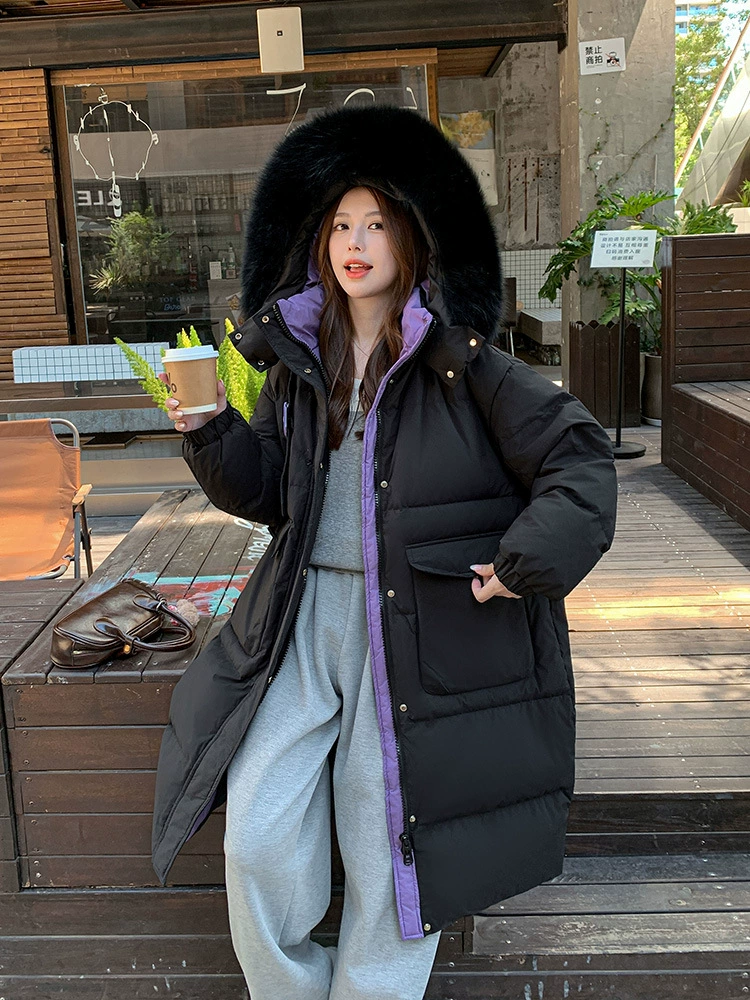 Winter red down jacket with hood, Korean style, plus size