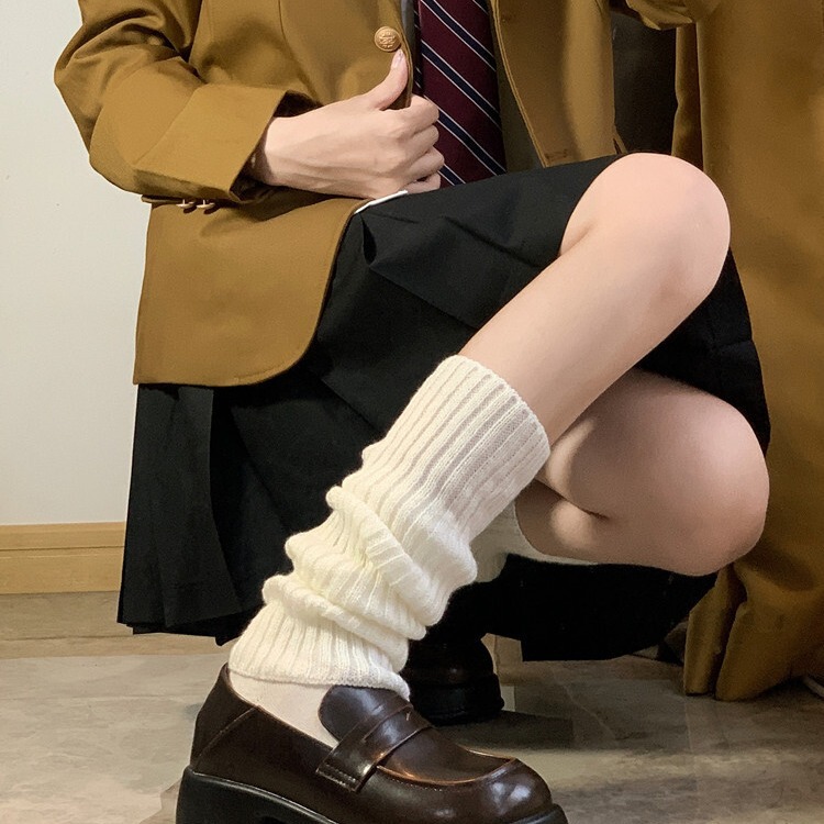 秋冬用ニット膝当てソックス、JK風、日本風、重ね履きソックス、レッグウォーマー、ロング丈、サブカルチャー、ロリータ風ソックス|undefined
