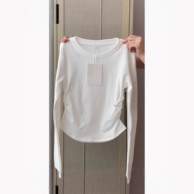 White Inner Base Layer Long-Sleeve Right Shoulder T-Shirt for Women, Early Autumn Slim Fit, Autumn Outfit, Waist-Cinching, Slimming Top, Tight-Fitting White Inner Base Layer Long-Sleeve Right Shoulder T-Shirt for Women, Early Autumn Slim Fit, Autumn Outfit, Waist-Cinching, Slimming Top, Tight-Fitting