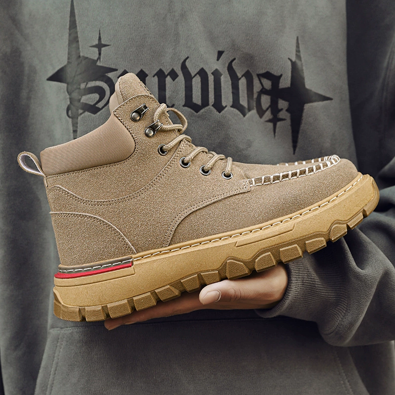 Трансграничная оптовая продажа Ботинки Martin Обувь на толстой подошве в британском стиле с увеличенным ревенем Модная уличная винтажная мотоциклетная мужская кожаная обувь средней трубы