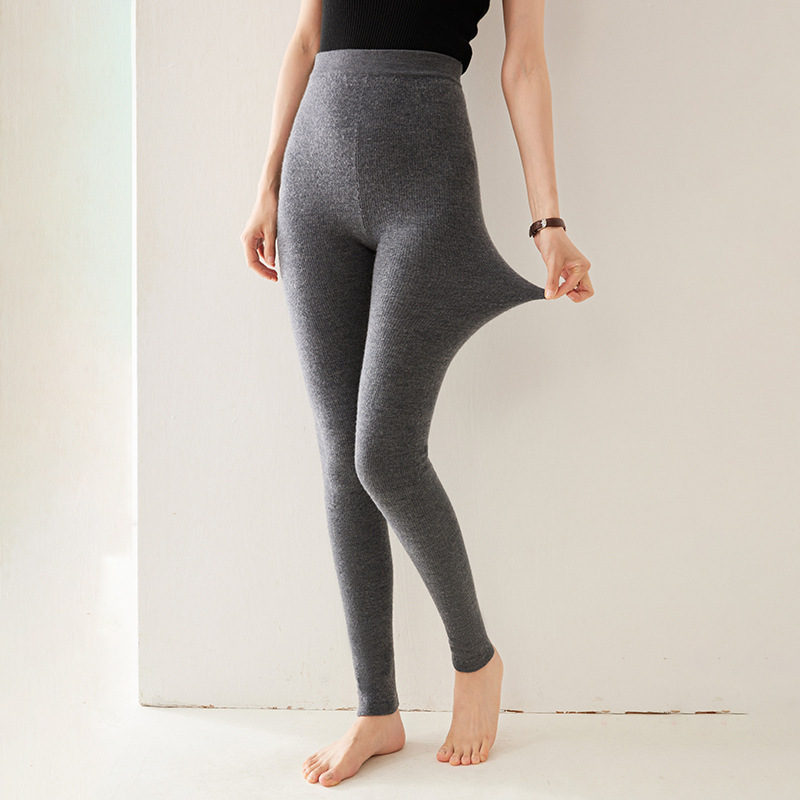 100% Fine-Spun Wool 26 Autumn and Winter New Style Women's High-Waisted Slim-Fit Soft Warm Knitted Leggings Wool Pants Thermal Pants