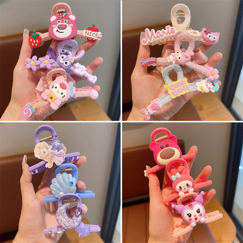 Children's Cartoon Clip Strawberry Bear Hair Clip Internet Celebrity Little Girl Hair Clip Headwear Girl's Back Hair Shark Clip