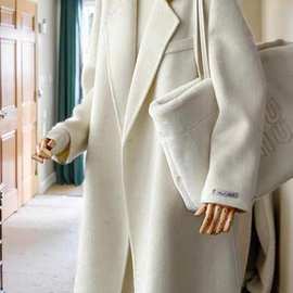 法式赫本风毛呢大衣高级感时尚轻熟风白色长款毛呢外套女秋冬