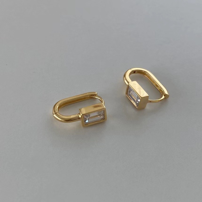 925 Sterling Silver Material 18K Gold Plated Plating 1 Pair 925 Sterling Silver Zircon Rectangle Earrings