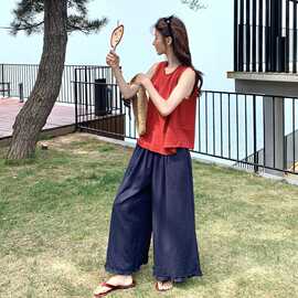 套装女装夏装2025年减龄百搭休闲套装背心上衣长裤阔腿裤两件套潮