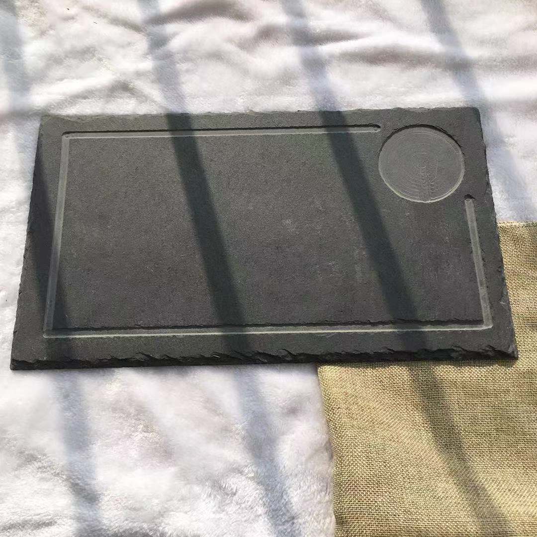 Japonés y coreano Placa de pizarra creativa restaurante occidental rectangular negro roca piedra placa swing sushi placemat placa