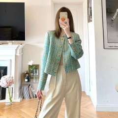 2025新款春秋小个子小香风外套女气质粗花呢编织短款高级感上衣女