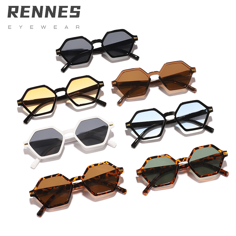 Cross-border europeo y americano retro pequeño marco hexagonal simple arroz con uñas gafas de sol para exteriores estilo ins