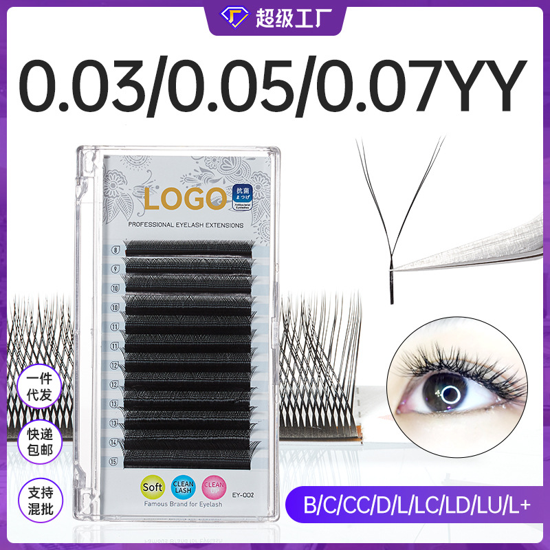 Fábrica de pestañas falsas de floración en forma de Y, mezcla natural, injerto de pestañas curvas densas, belleza de las pestañas al por mayor