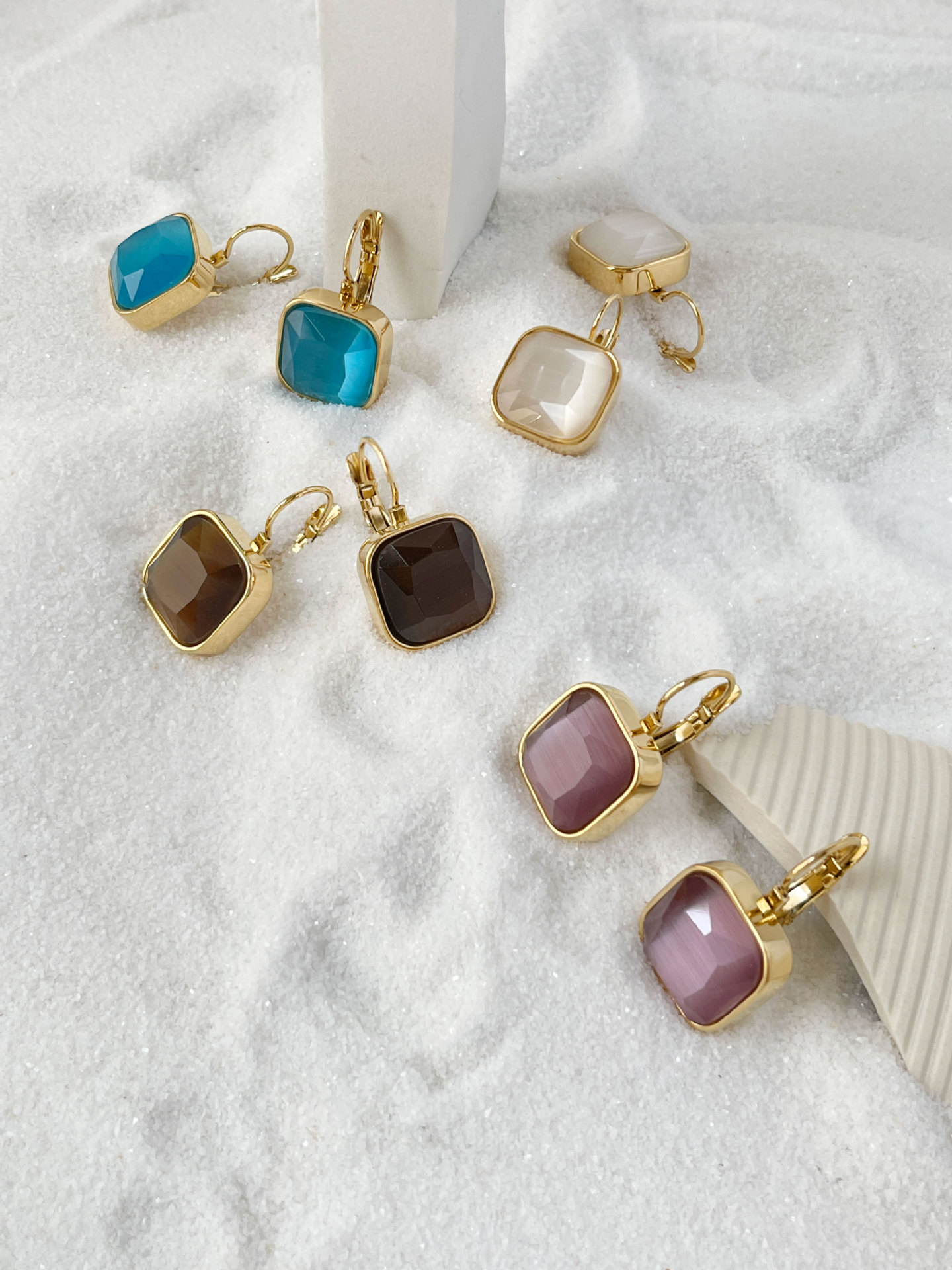 Simple Style Square Stainless Steel opal Plating Drop Earrings 1 Pair