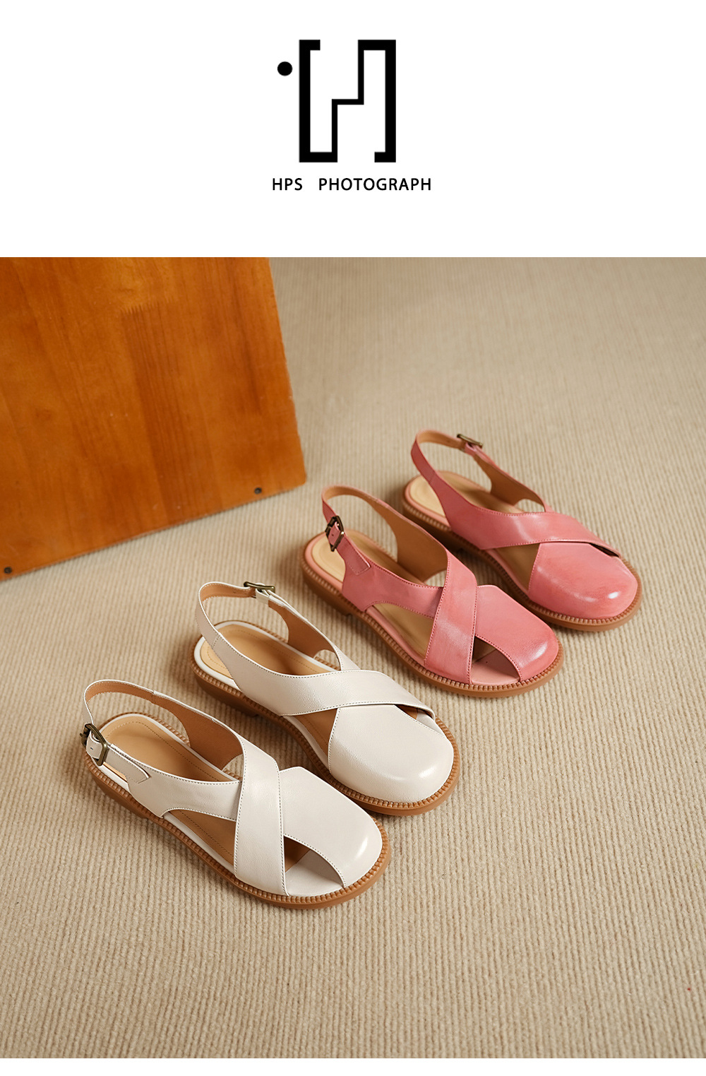 Dép sandal nữ quai chữ V đơn giản da bò mềm đế bệt — màu hồng chi tiết 9
