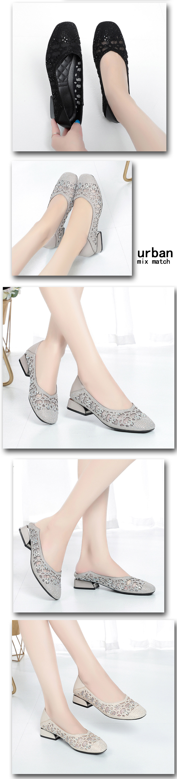 Giày sandal lưới mũi nhọn đế dày thoáng khí cho nữ — đen chi tiết 2