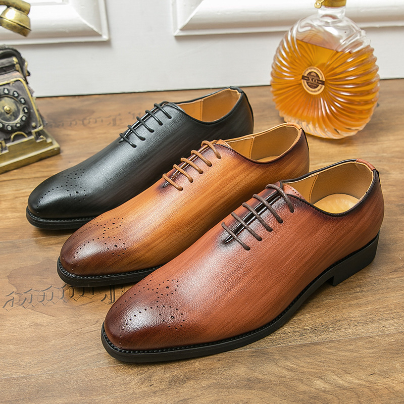Zapatos de cuero a rayas de sasafrás de gran tamaño transfronterizos para hombre 38-47 talla Brock ropa formal de negocios zapatos de cuero de moda para hombre británico