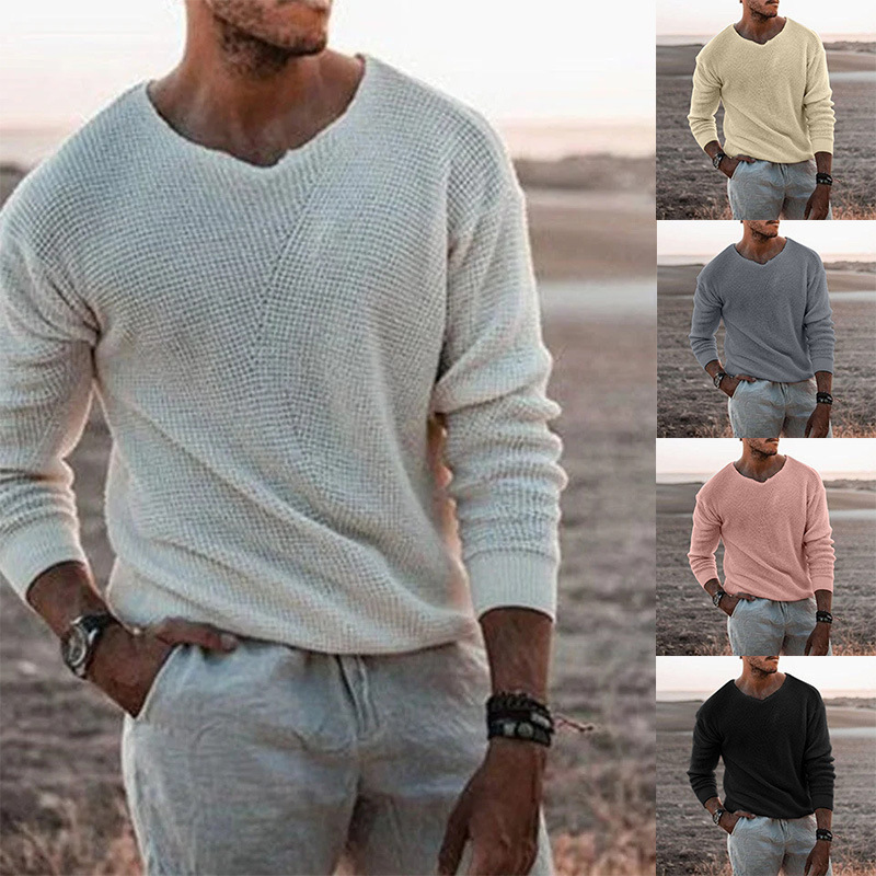 European and American fashion Cross-Border Men's sweater knitwear casual loose sweater V-neck long sleeve pullover plus size men's clothing