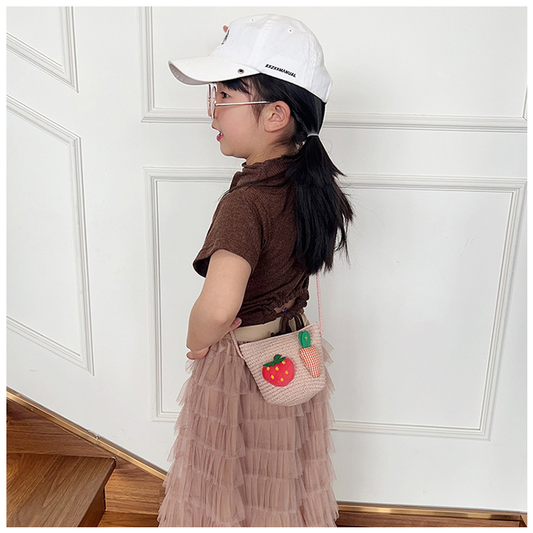 Japanese-style cute cartoon flower small bags, children's straw woven bags, mini crossbody bags, beach play zipper bags, single-shoulder bags undefined