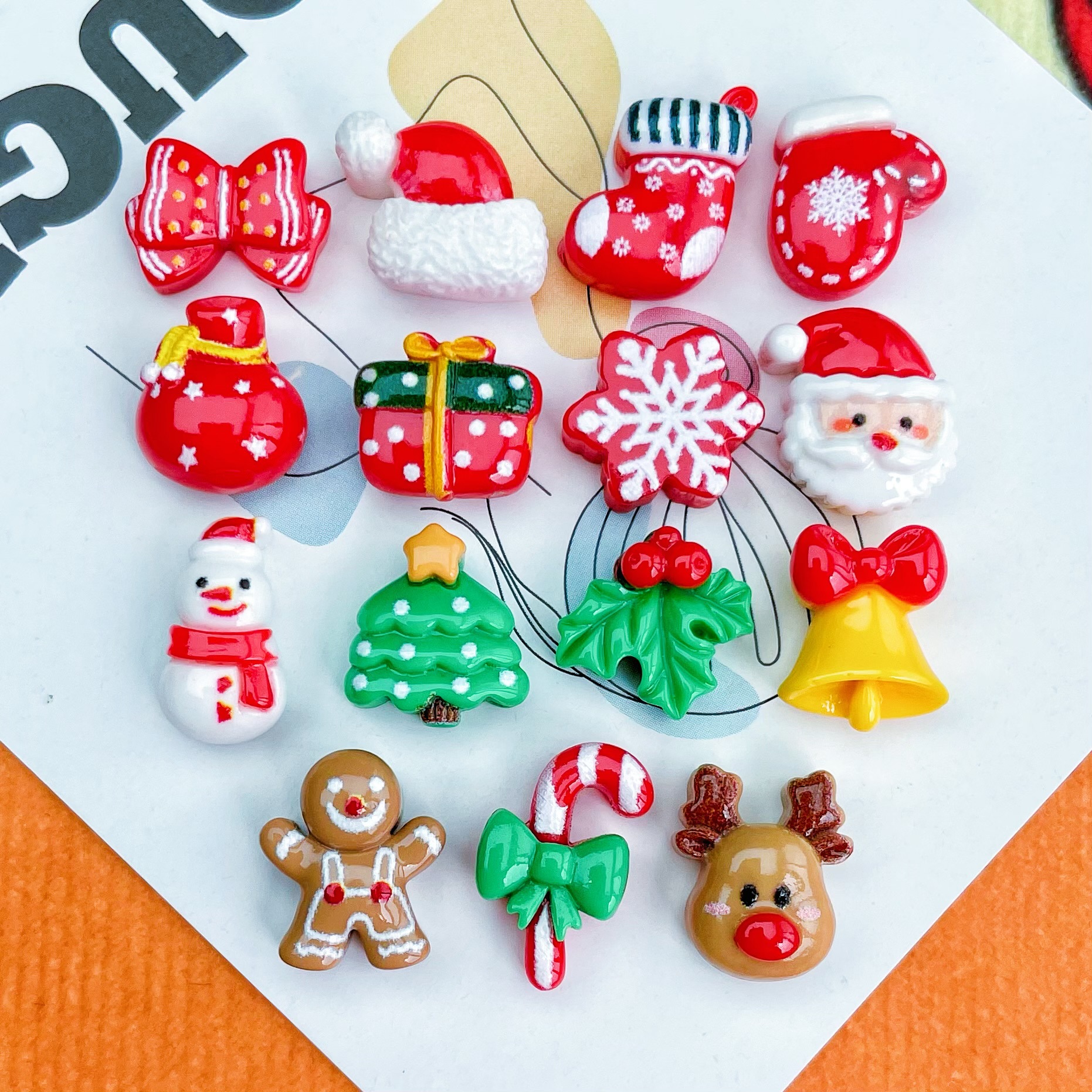 Mini crema pegamento borde a juego Navidad superficie brillante tamaño pequeño resina accesorios bolsa de regalo árbol de Navidad joyería de uñas