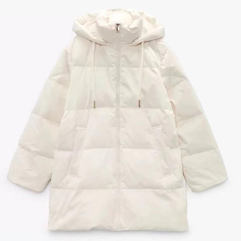 Women's Down Jacket With Hood And Zip Detail Solid Colour Winter_voghion.com