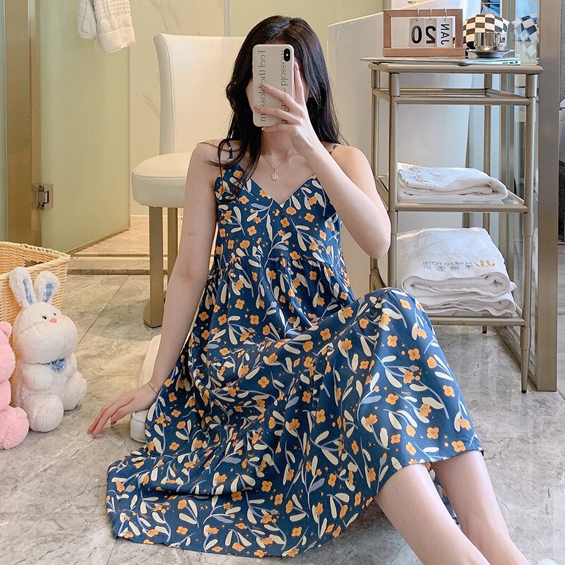 Thin Cotton Silk Nightgown for Women Summer New Japanese Style Sweet Suspender Small Floral Student Can Wear Artificial Cotton Nightgown Thin Cotton Silk Nightgown for Women Summer New Japanese Style Sweet Suspender Small Floral Student Can Wear Artificial Cotton Nightgown