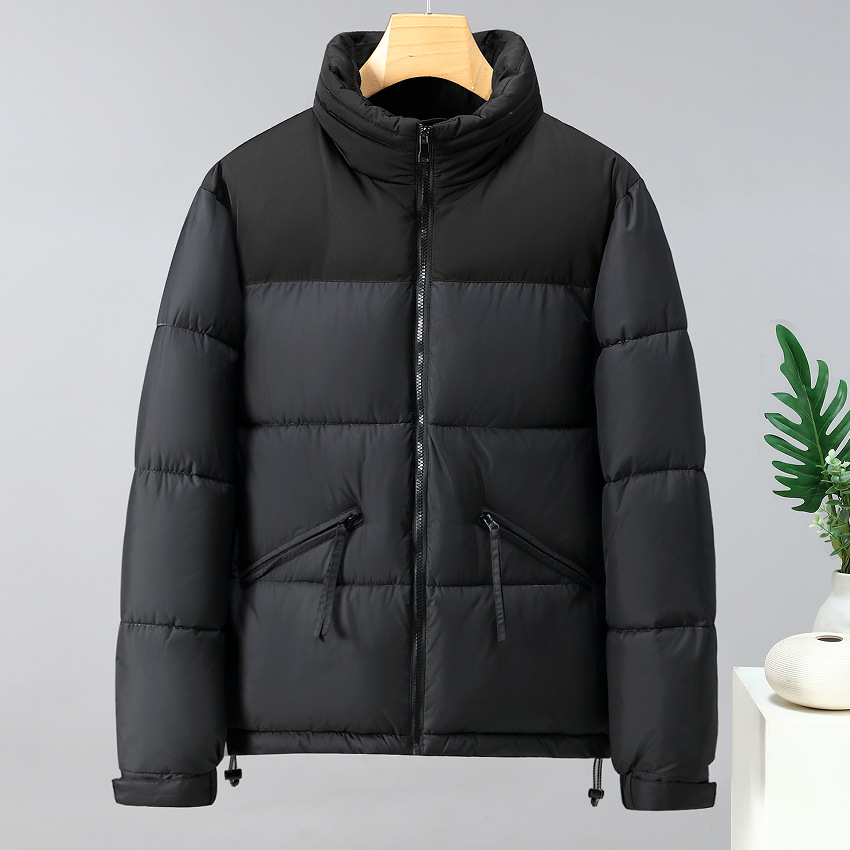 American version short color matching standing collar outdoor casual men's down cotton jacket_voghion.com