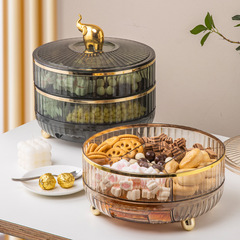 2022新款北歐輕奢旋轉果盤過年糖果盒客廳家用分格帶蓋乾果堅果盒