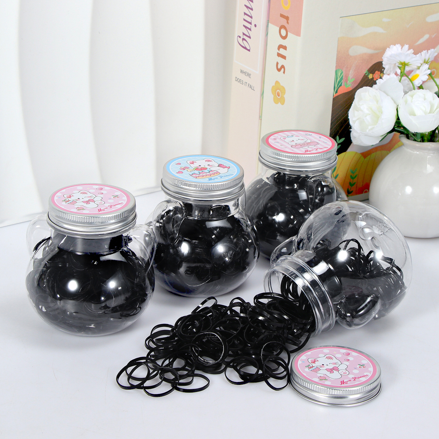 Banda de goma negra para niños, alto valor elástico, duradero, lazo para el cabello, no daña el cabello, anillo para el cabello de goma, accesorios para la cuerda para la cabeza, puesto