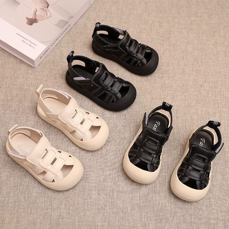 Детские босоножки-баотоу, пляжная обувь, лето 2025, новые, для мальчиков и девочек, с перфорацией и липучкой, детские туфли