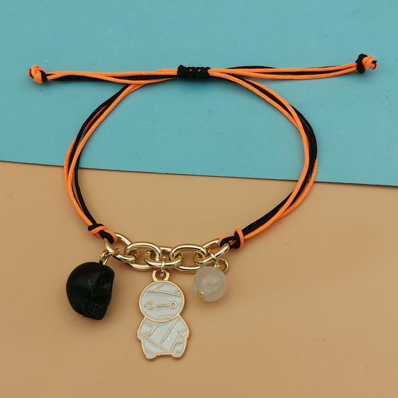 Halloween Festival Hip-Hop Retro Funny Pumpkin Ghost Skull Alloy Rope String Bracelets Halloween Wholesale
