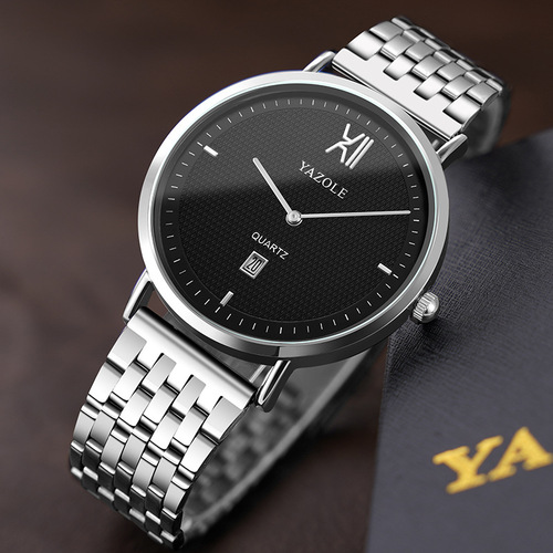 555新款日历手表男士学生防水不锈钢带石英表男国产腕表批发watch