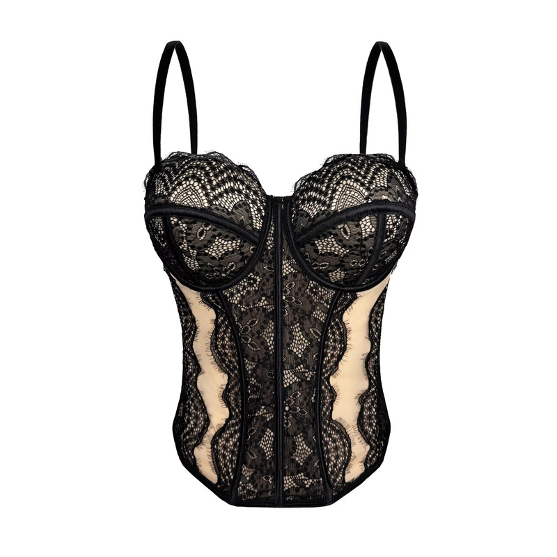 Cross-Border Exclusive Supply of Sexy Lace Fishbone Bra, Color-Blocked See-Through Hot Girl Camisole, Slim-Fitting Shaping Tube Top