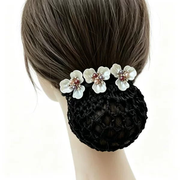 Elegant Floral Handmade Professional Hairnet for Nurses, Medical Use, Korean Style, Instagram-Style Shell Pearl Flower, Stylish and Fashionable