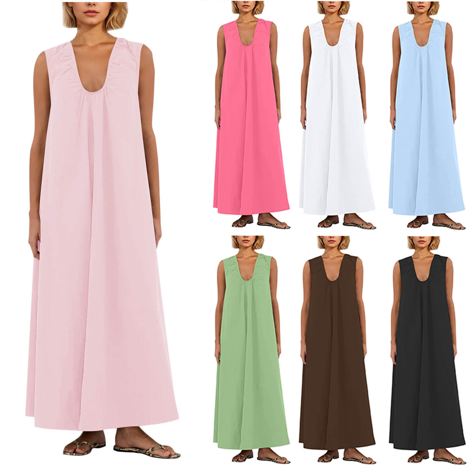 여성을위한 북유럽 틈새 VC 새 조끼 2025 봄, 여름 넓은 어깨 끈 주름 v 넥 민소매 풀오버 화이트 드레스