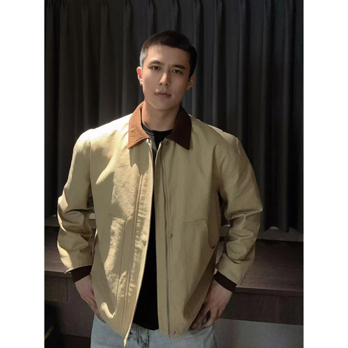 2025 American-style crew neck jacket, hardworking workwear jacket, fashionable versatile loose minimalist jacket