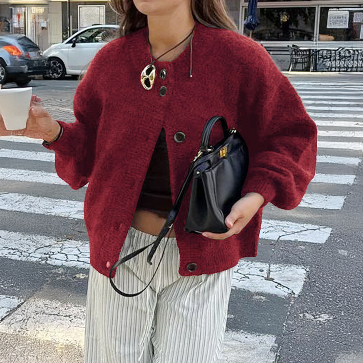 Kaikuo transfronterizo Europa y Estados Unidos botones de estilo casual camisa de lana suéter de mujer 2025 otoño y invierno estación independiente de Amazon
