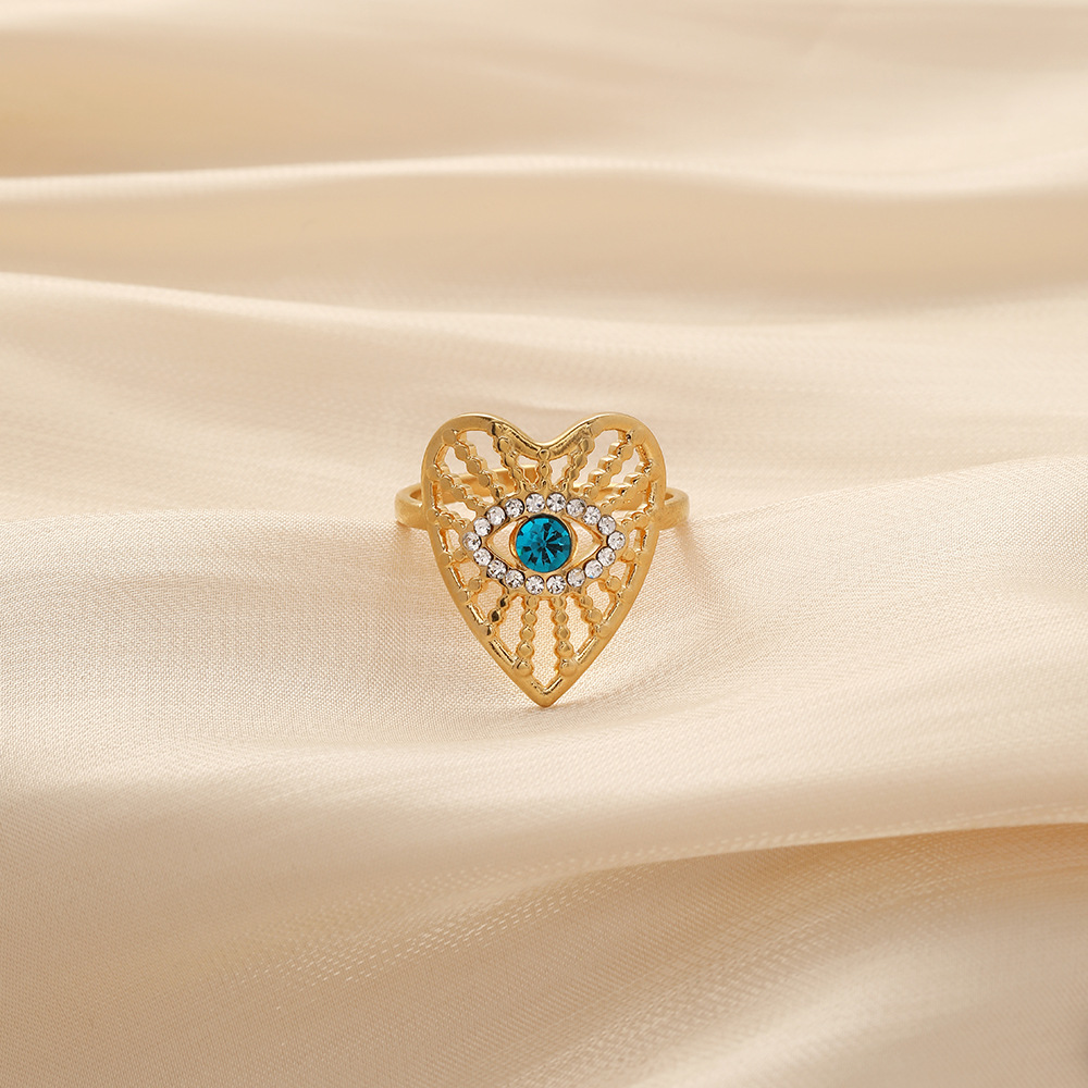 Fashion Heart Shape Eye Stainless Steel Inlay Zircon Open Ring 1 Piece