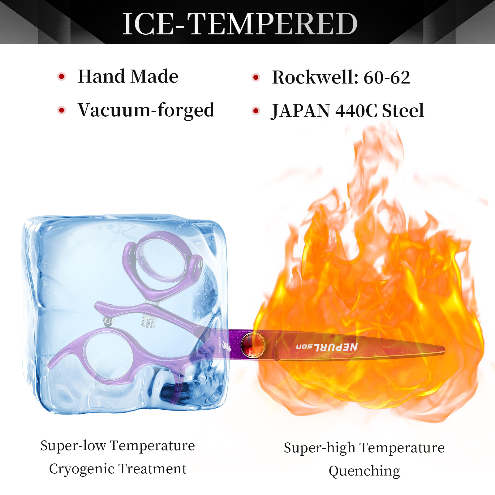 Forbici dentali piatte Napson da 6 pollici con manico girevole a 360 gradi, colore viola._voghion.com