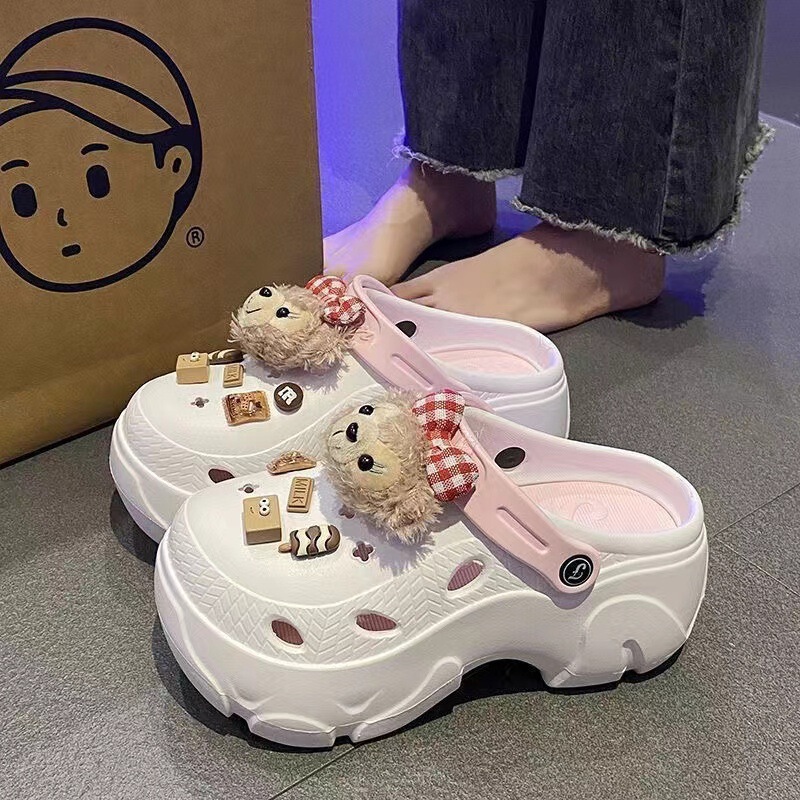 [EVA pad women's summer wear fashion lace-up hole shoes 2024 new net red thick bottom increased non-slip Baotou cool