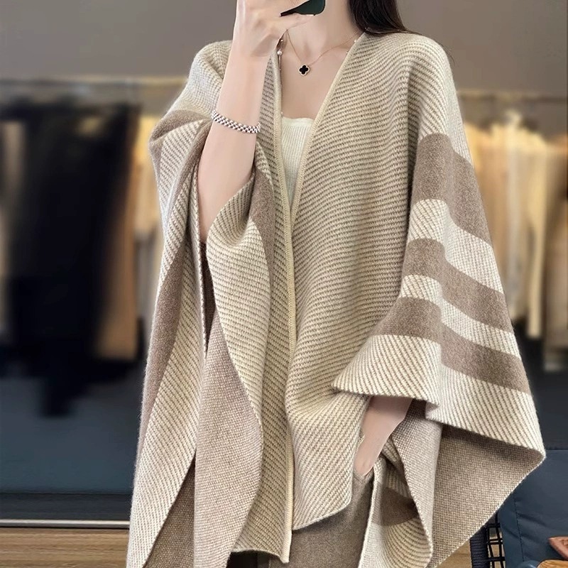 New Retro Cashmere Shawl for Women, Spring & Fall New High-End Fashionable Wool Knitted Scarf Cloak