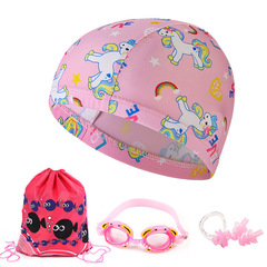 兒童泳鏡套裝 卡通小魚防水防霧鏡片男女童游泳眼裝備四件套