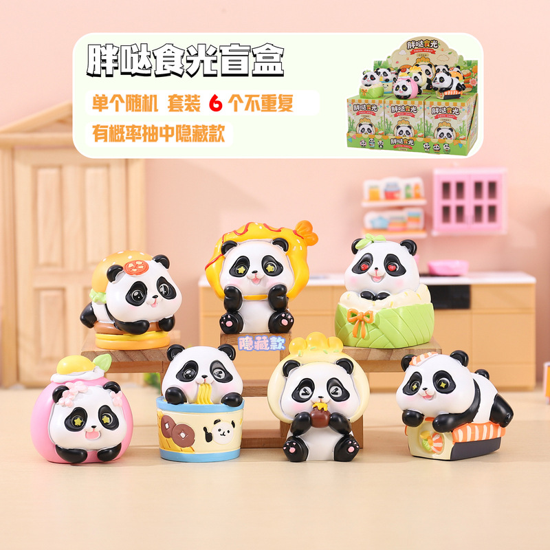 Panda Foodie Internet Celebrity Hot-Selling Blind Box Creative Chinese Style Home Decor Figurine Desktop Ornament Children's Toy Manufacturer Wholesale