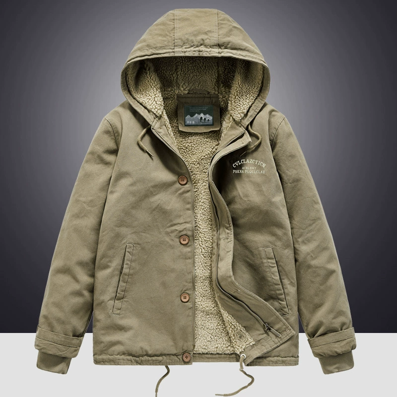 Зимняя куртка из овечьей шерсти мужская хлопчатобумажная палубная одежда с капюшоном и толстым хлопковым пальто молодежная повседневная куртка