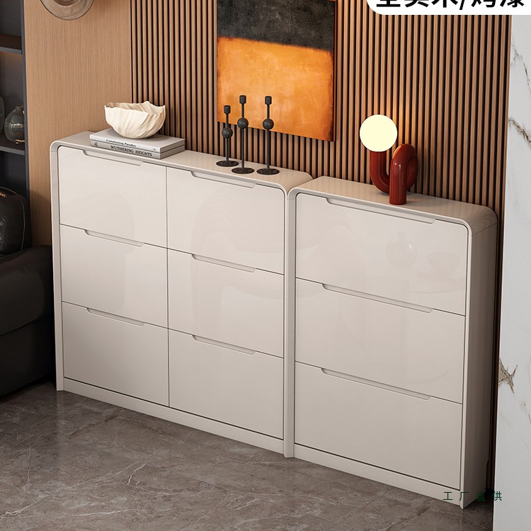 Solid Wood Ultra-Thin Shoe Cabinet for Narrow Entrance, Home Use, Slim Model, Flip-Back Entryway Cabinet, Simple Modern Small Apartment