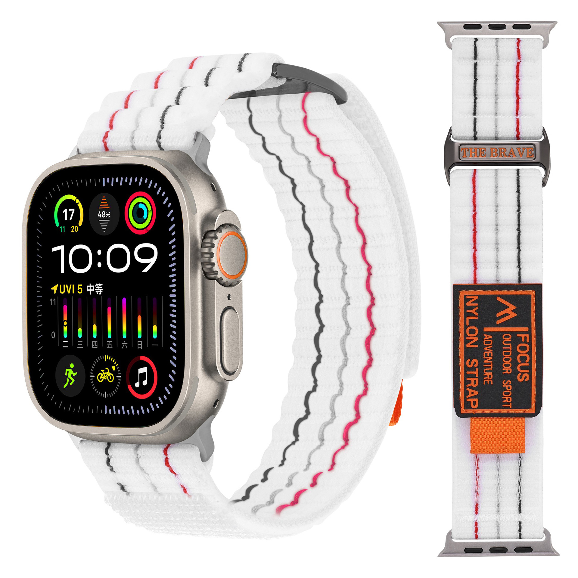 Suitable for apple watch3456789, double-section leather-coated nylon loop strap, Apple 10 strap undefined