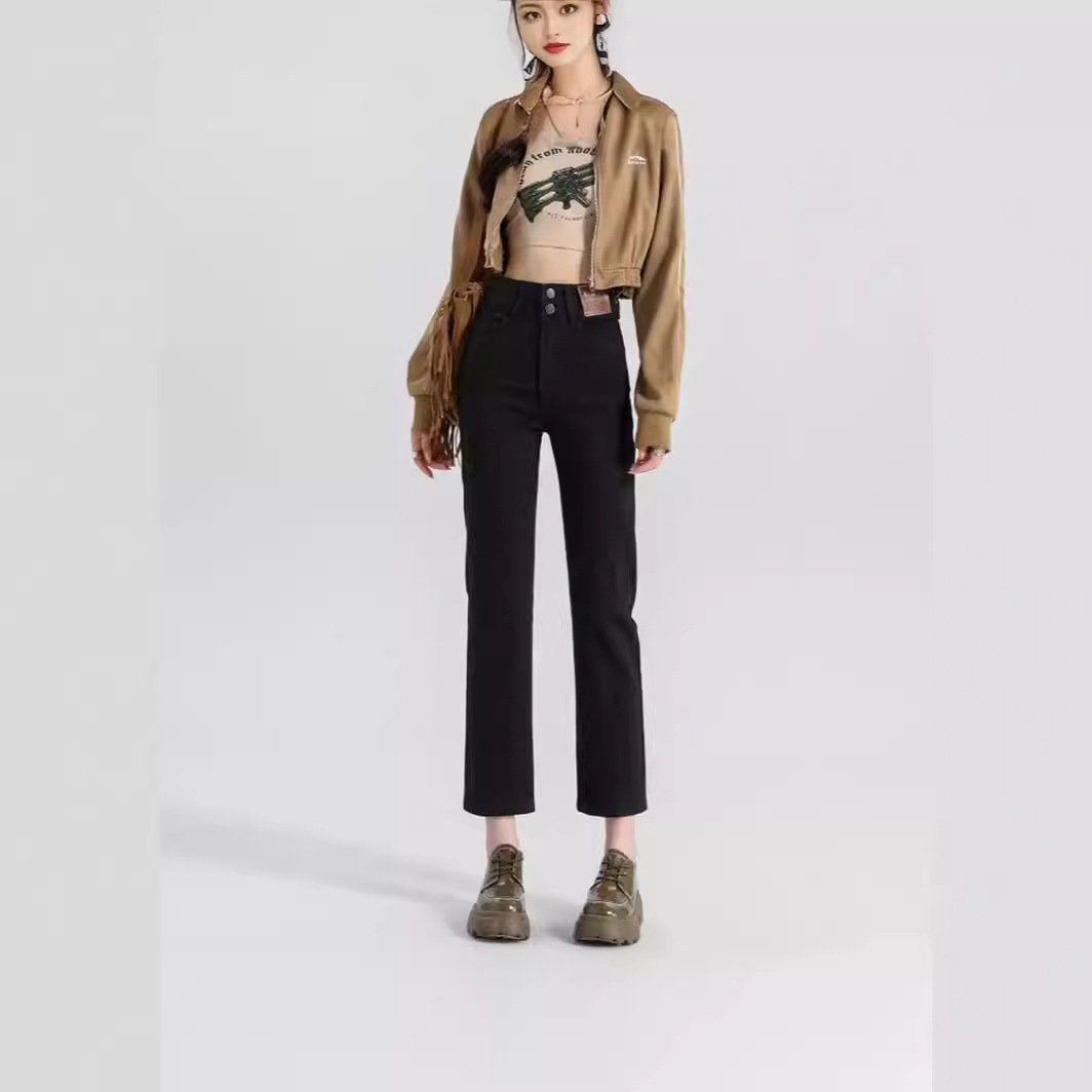 美式高腰牛仔裤女2025春秋新款小众显瘦烟管裤弹力显高女时尚