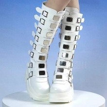 大码外贸皮带扣法式秋冬欧美外贸朋克厚底女士长靴黑色女式皮靴